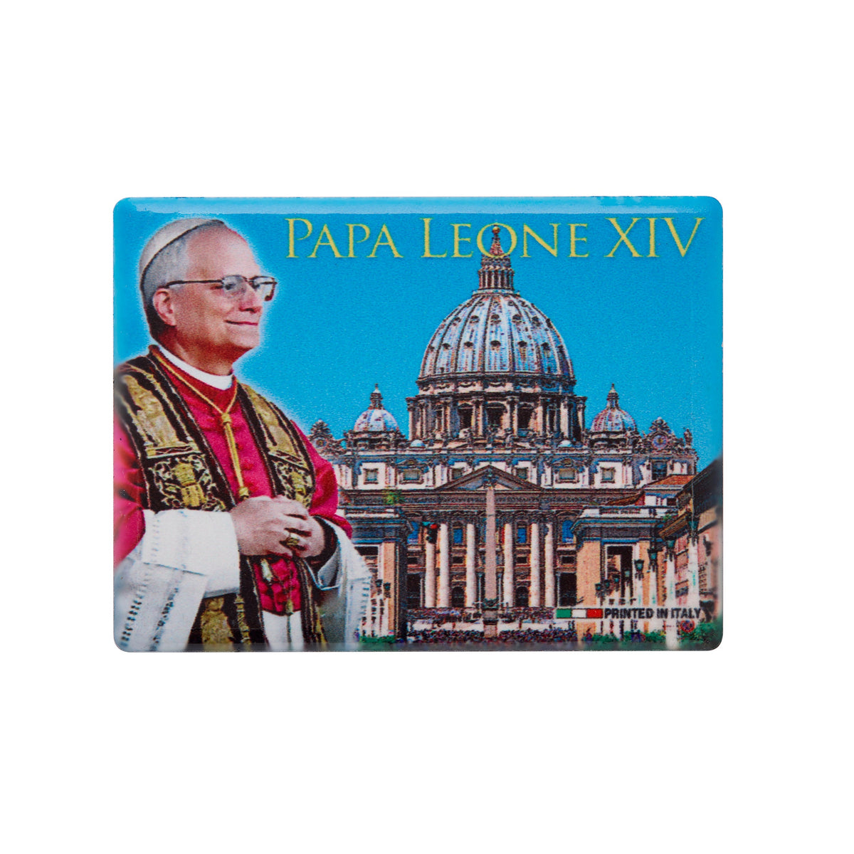 Ceramic Magnet of Pope Leo XIV with St. Peter's Basilica