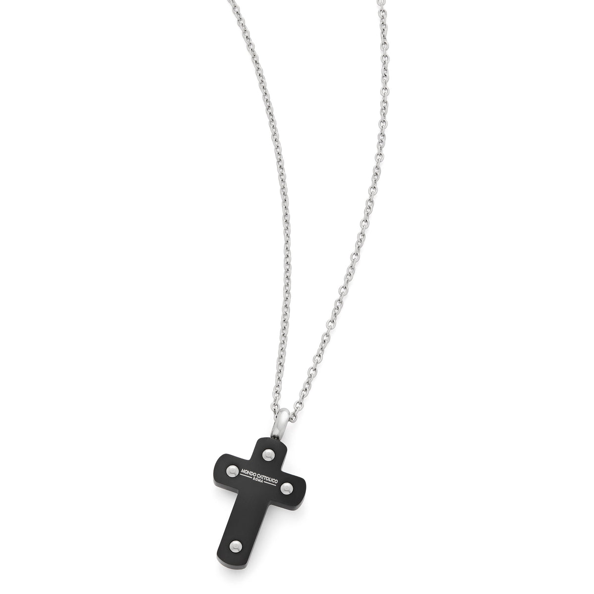 Stainless Steel Cross Pendant with Black Background and Chain