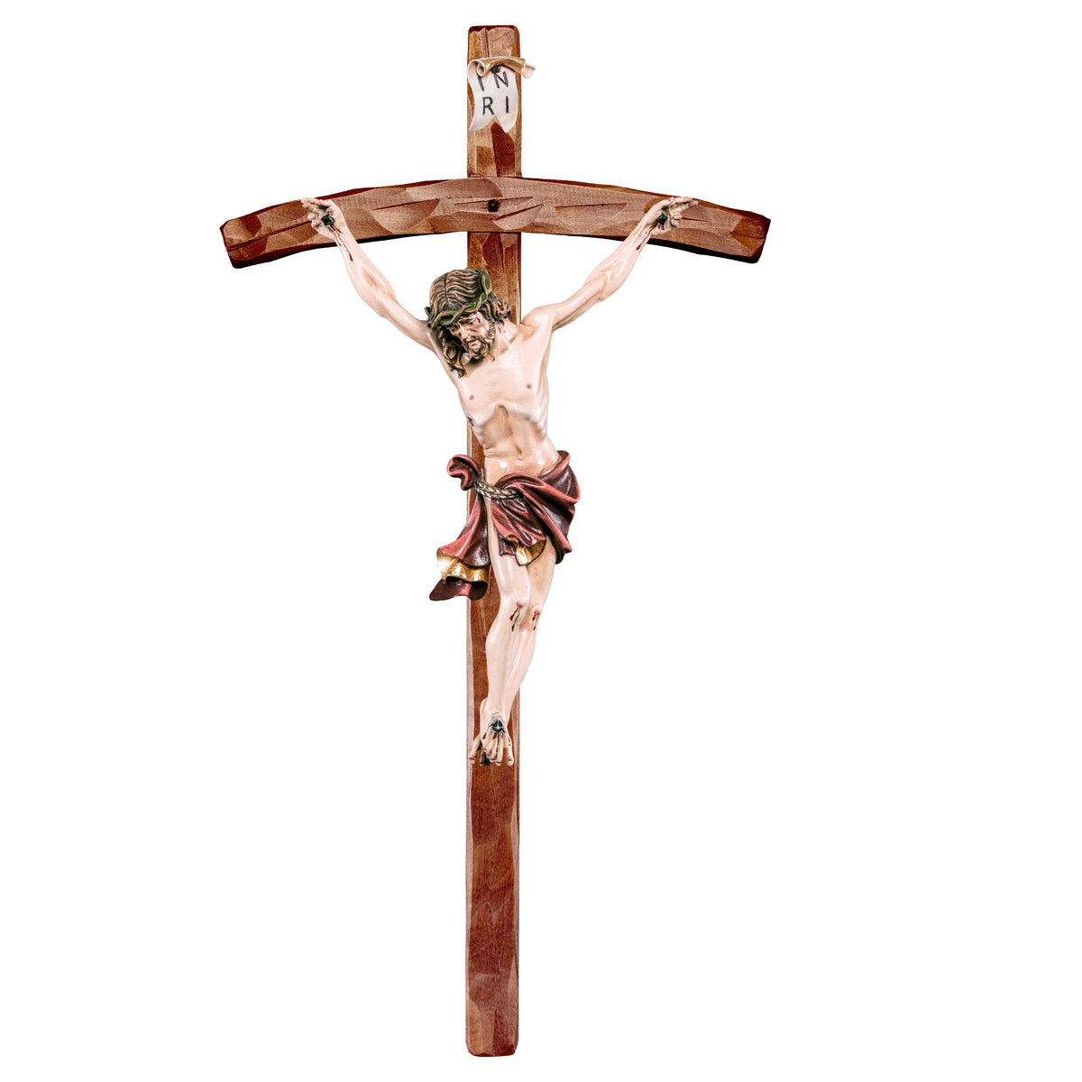 Christ of the Alps red with curved cross
