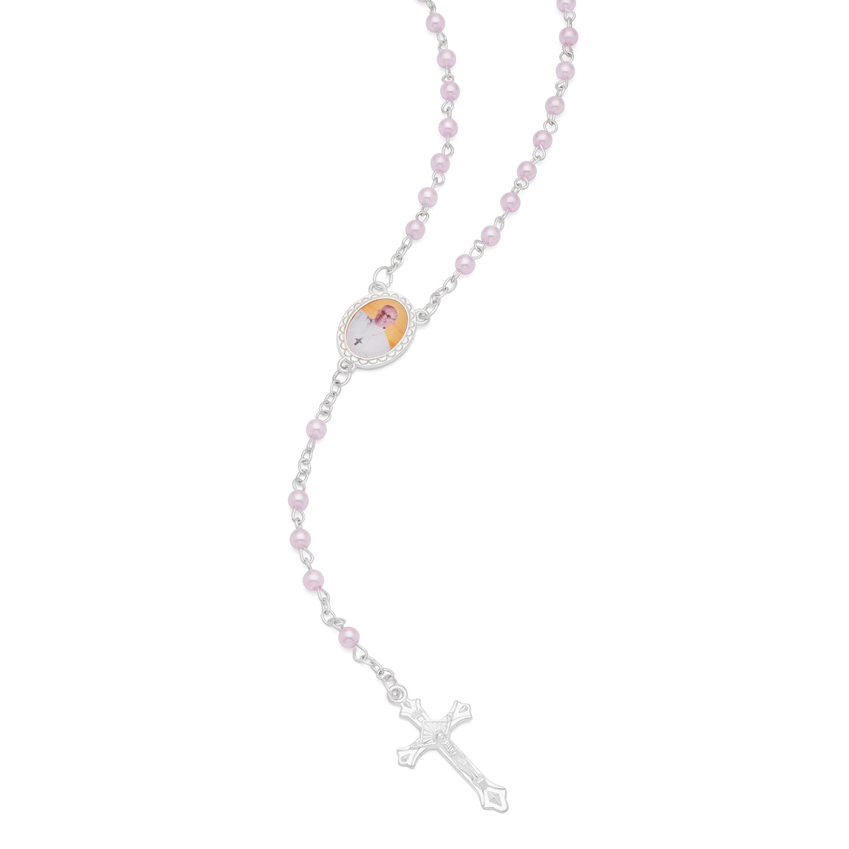 Cross-shaped Pope Francis Rosary Case with White Synthetic Pearl Rosary