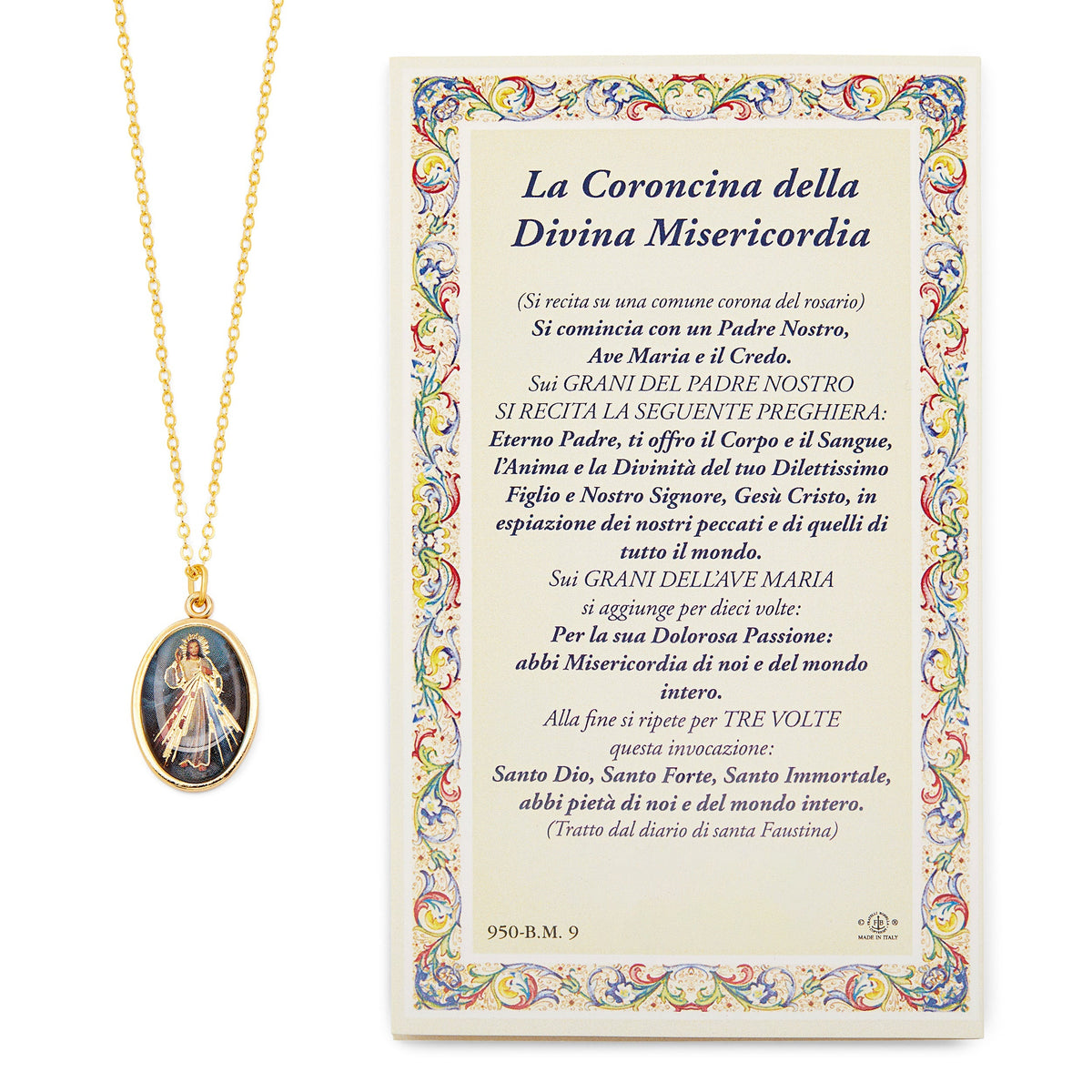 Divine Mercy of Jesus Prayer Card and Medal With Chain