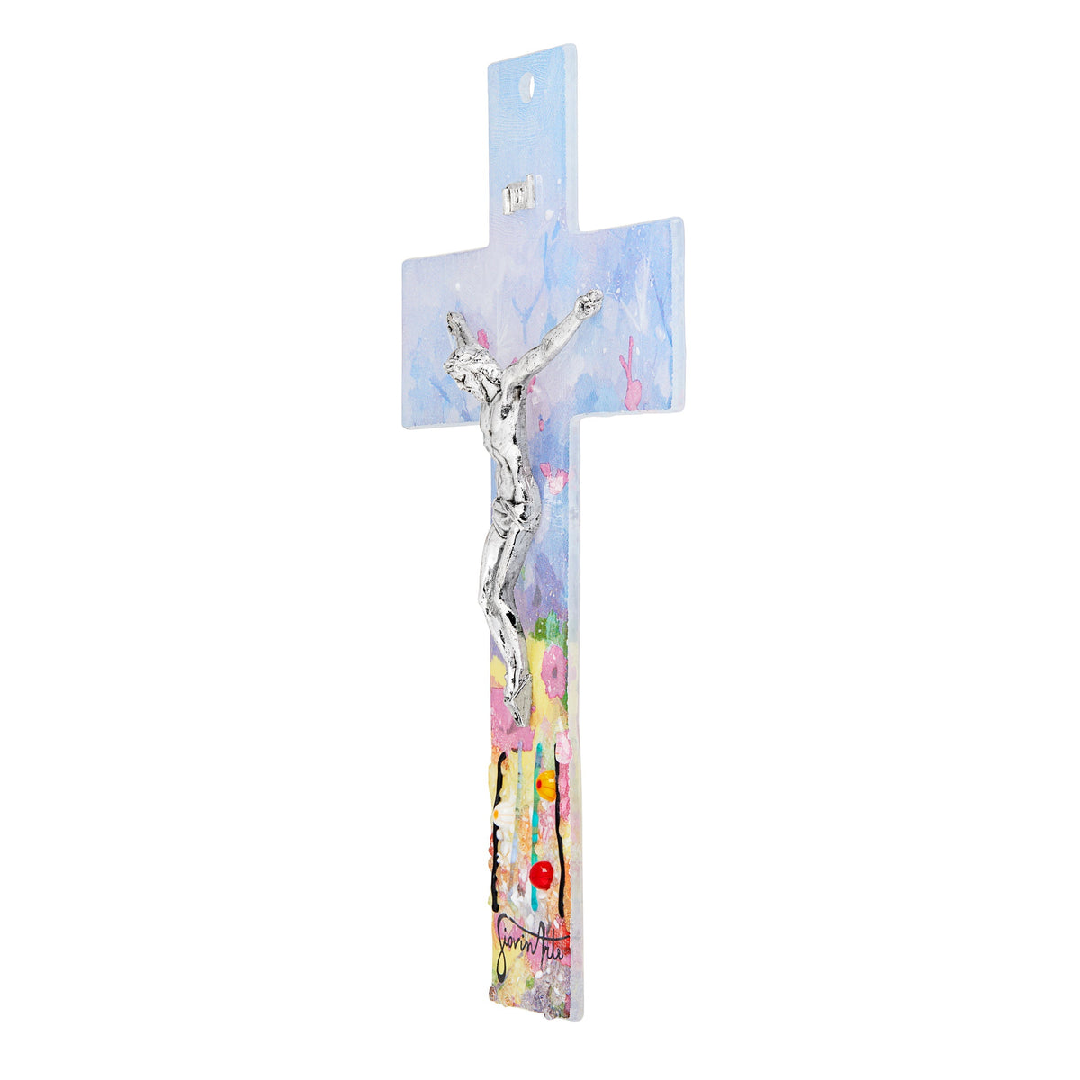 Murano Glass Crucifix with Watercolor Fantasy