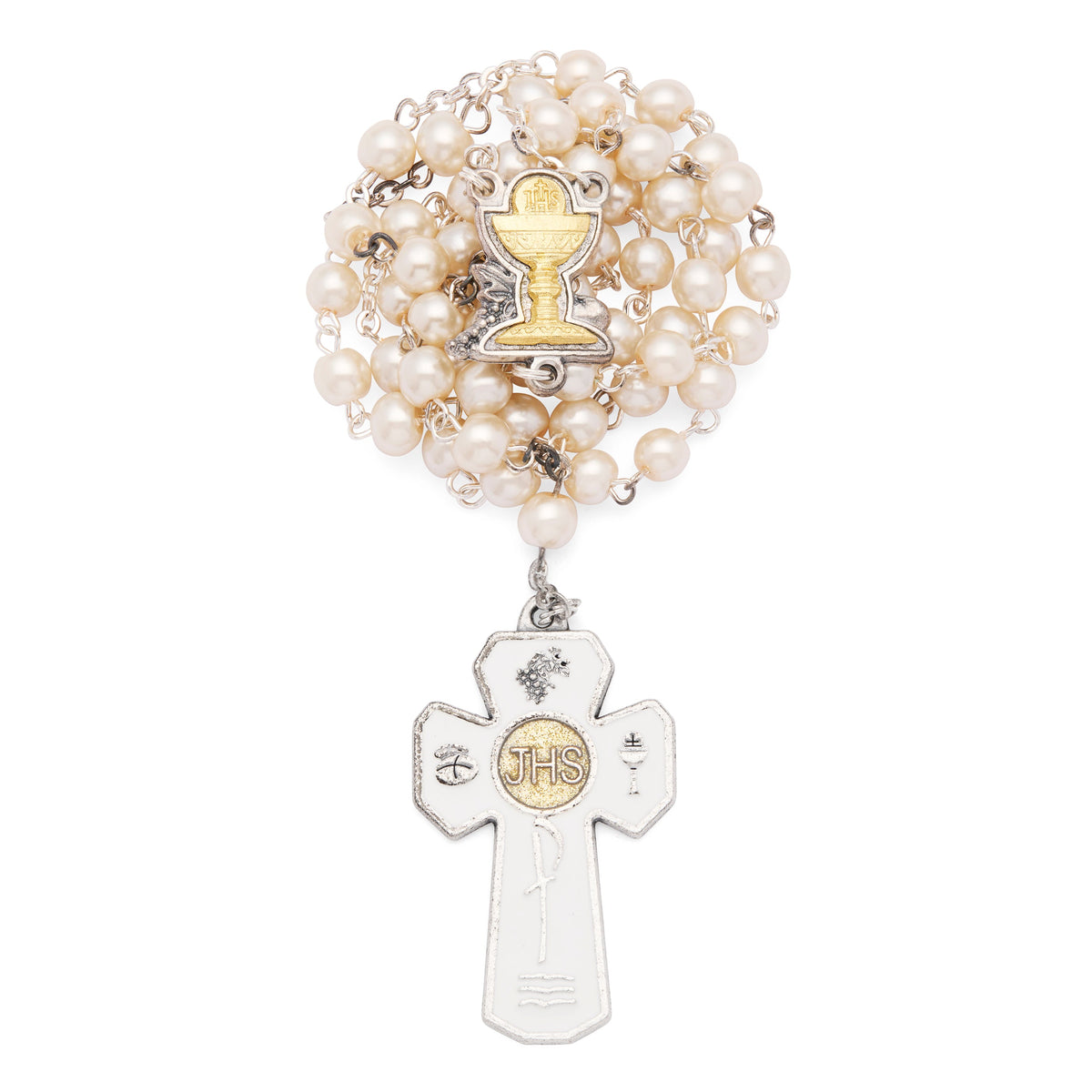 First Communion Rosary with the Chalice center Medal