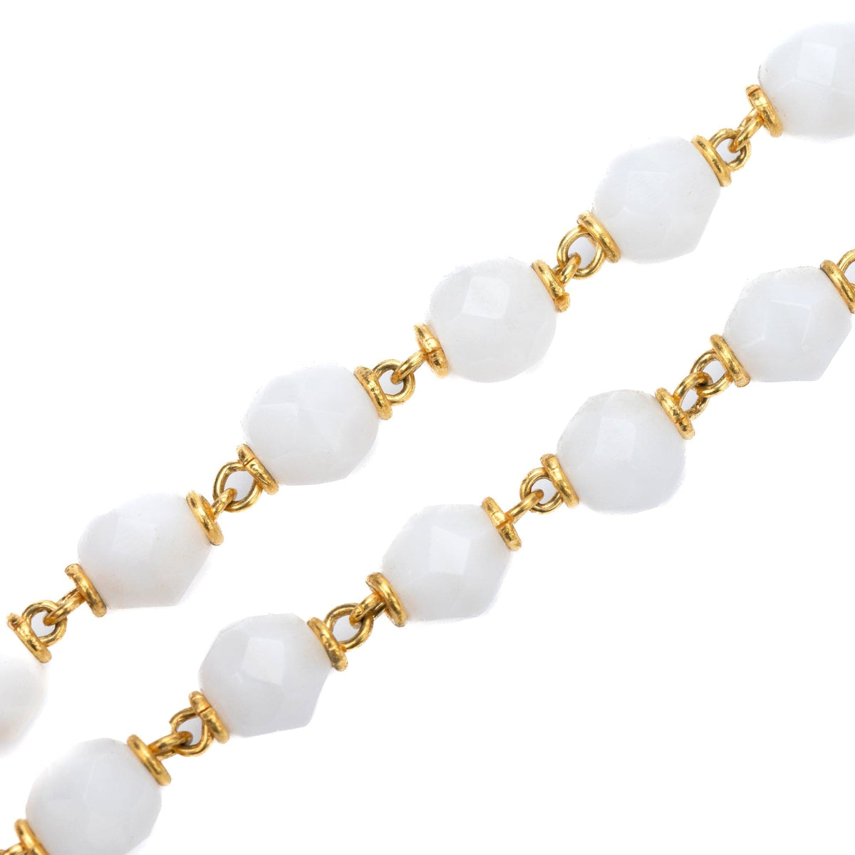 Golden Sterling Silver White Glass Pearl Rosary