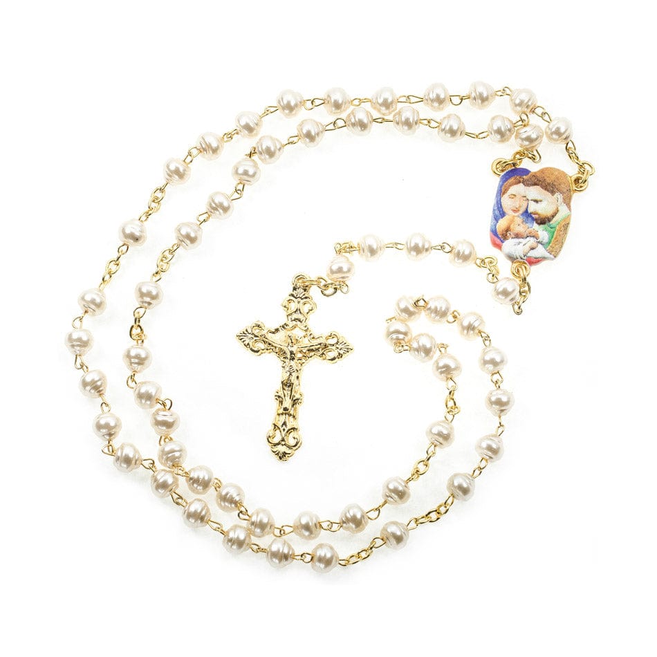 Holy Family Glass Pearl Rosary