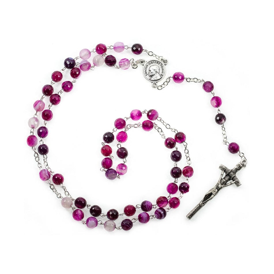 John Paul II Rosary in Pink Agate