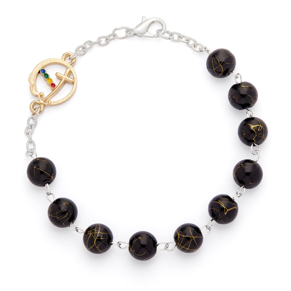 Jubilee 2025 Rosary Bracelet with Black Glass Beads
