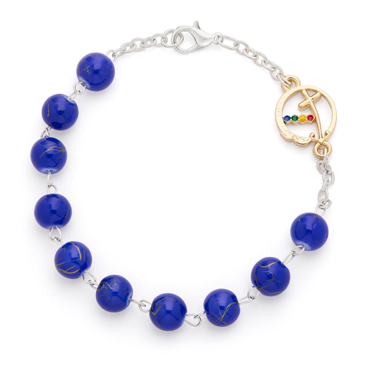 Jubilee 2025 Rosary Bracelet with Blue Glass Beads