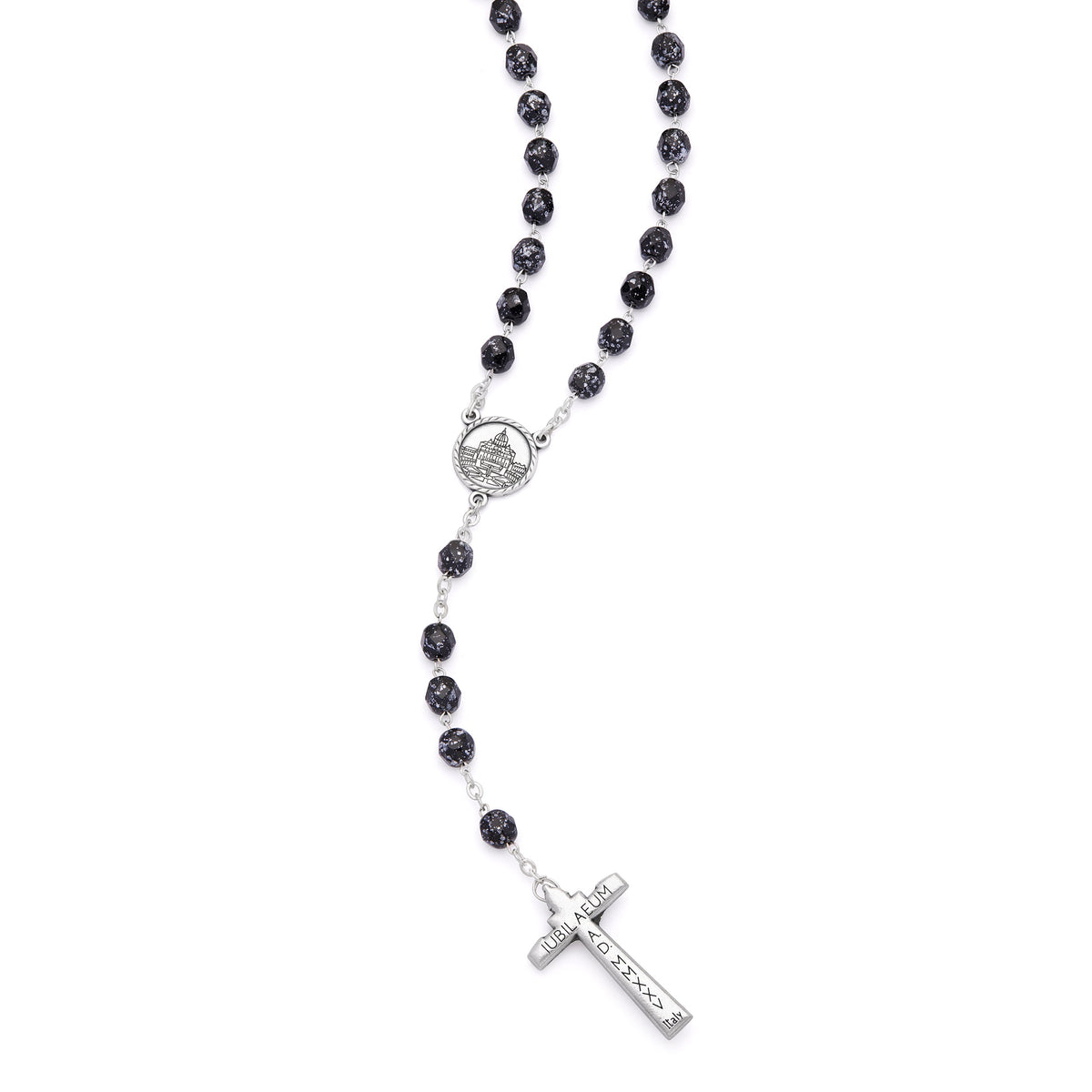 Jubilee 2025 Rosary with Black Beads with White Speckles