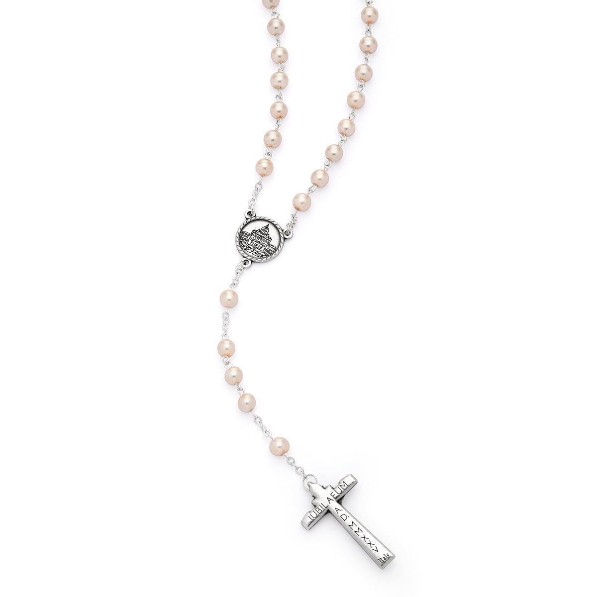 Jubilee 2025 Rosary with Light Pink Synthetic Pearl Beads