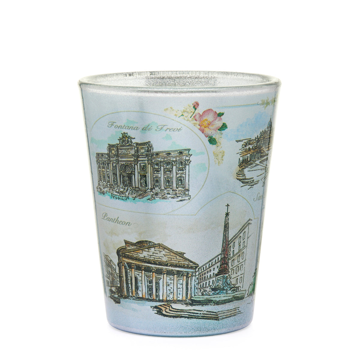 Light Blue Souvenir Shot Glass with Rome's Monuments