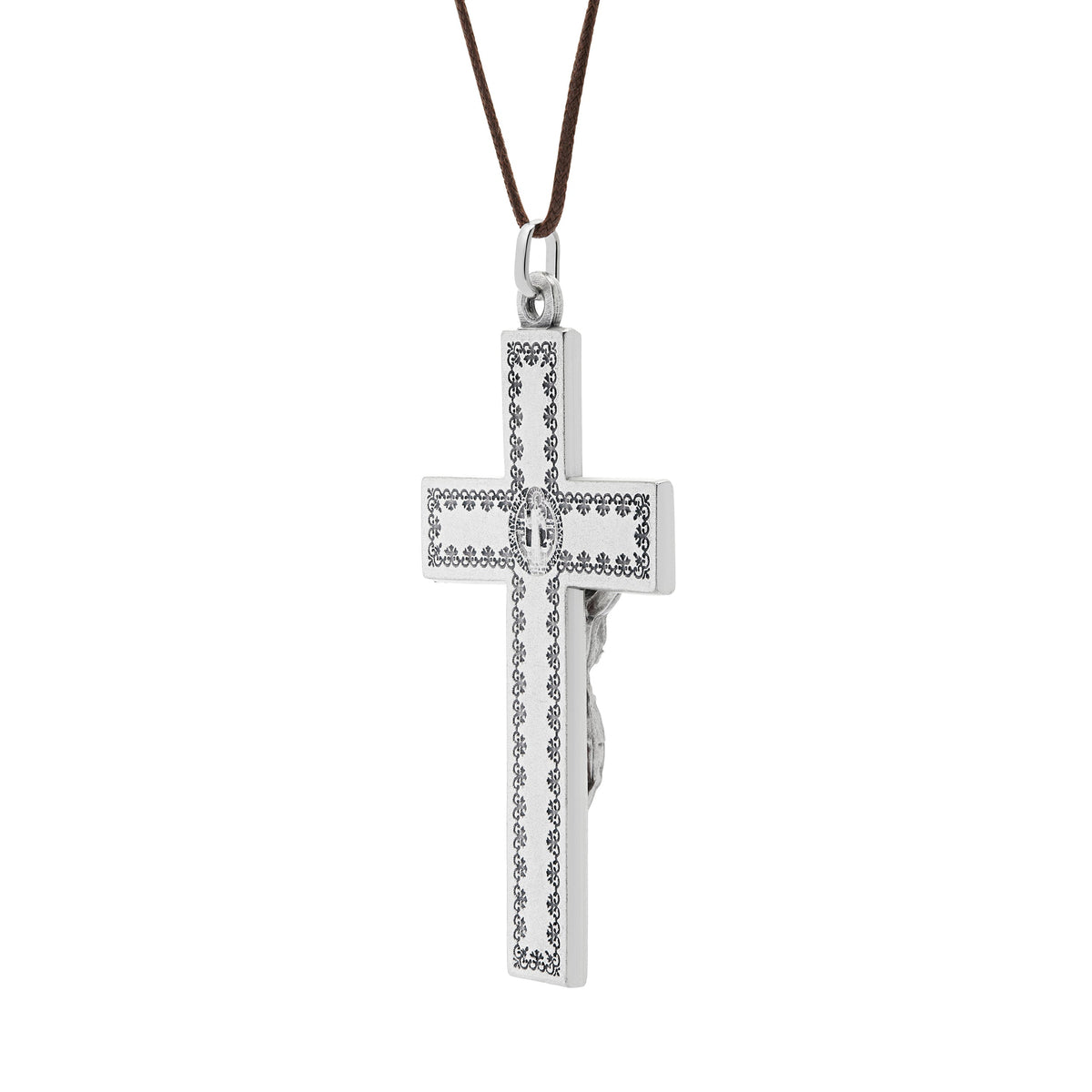 Metal St. Benedict Crucifix Pendant with Red Enamel and Decorative Details