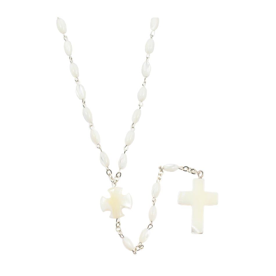 Mother of Pearl Cross Rosary beads Oval Shape