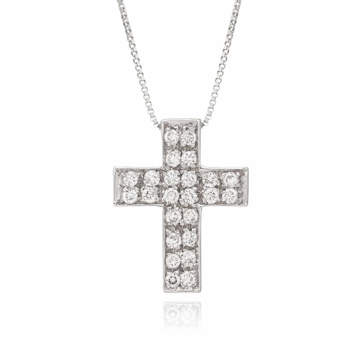 Necklace with Cross in White Gold and Diamonds