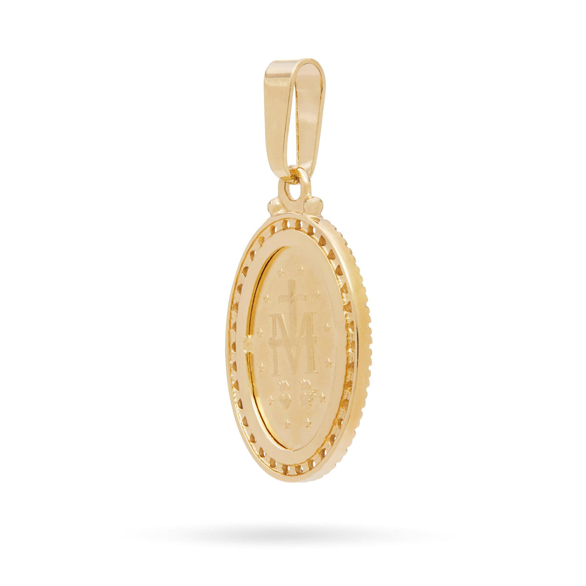 Yellow Gold Miraculous Medal with Cubic Zirconia and Smooth Bail
