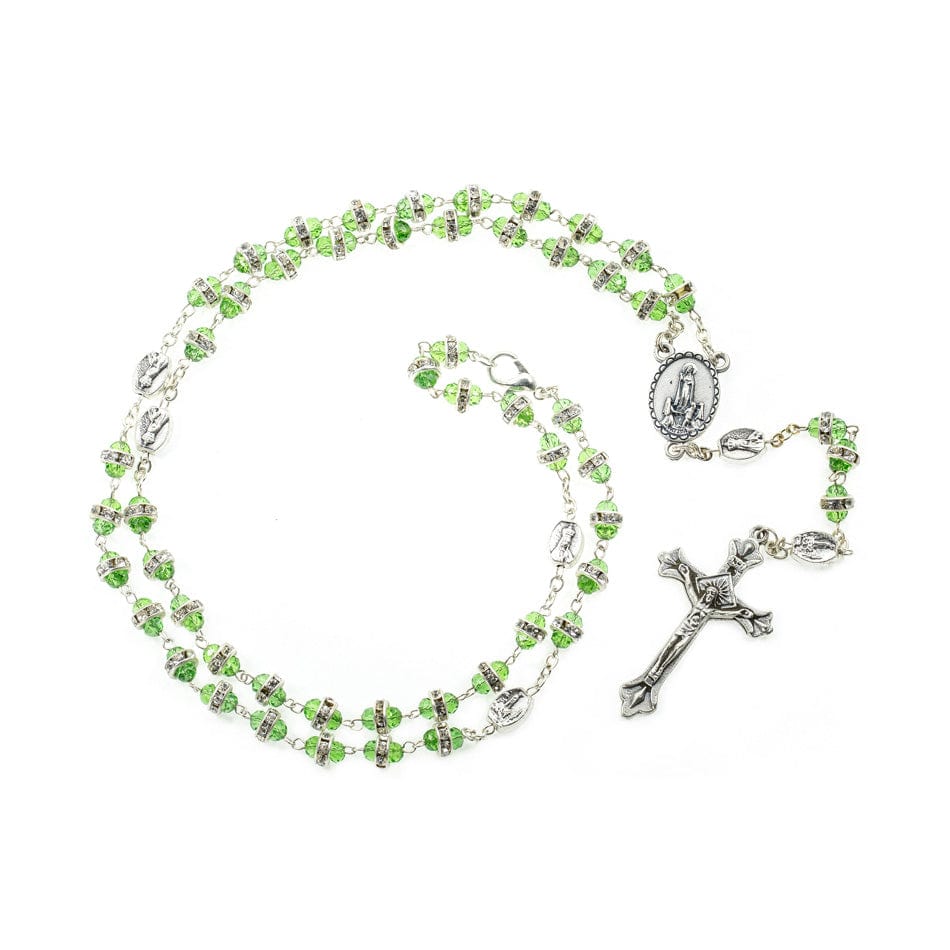 Our Lady Of Fatima Green Crystal Rosary