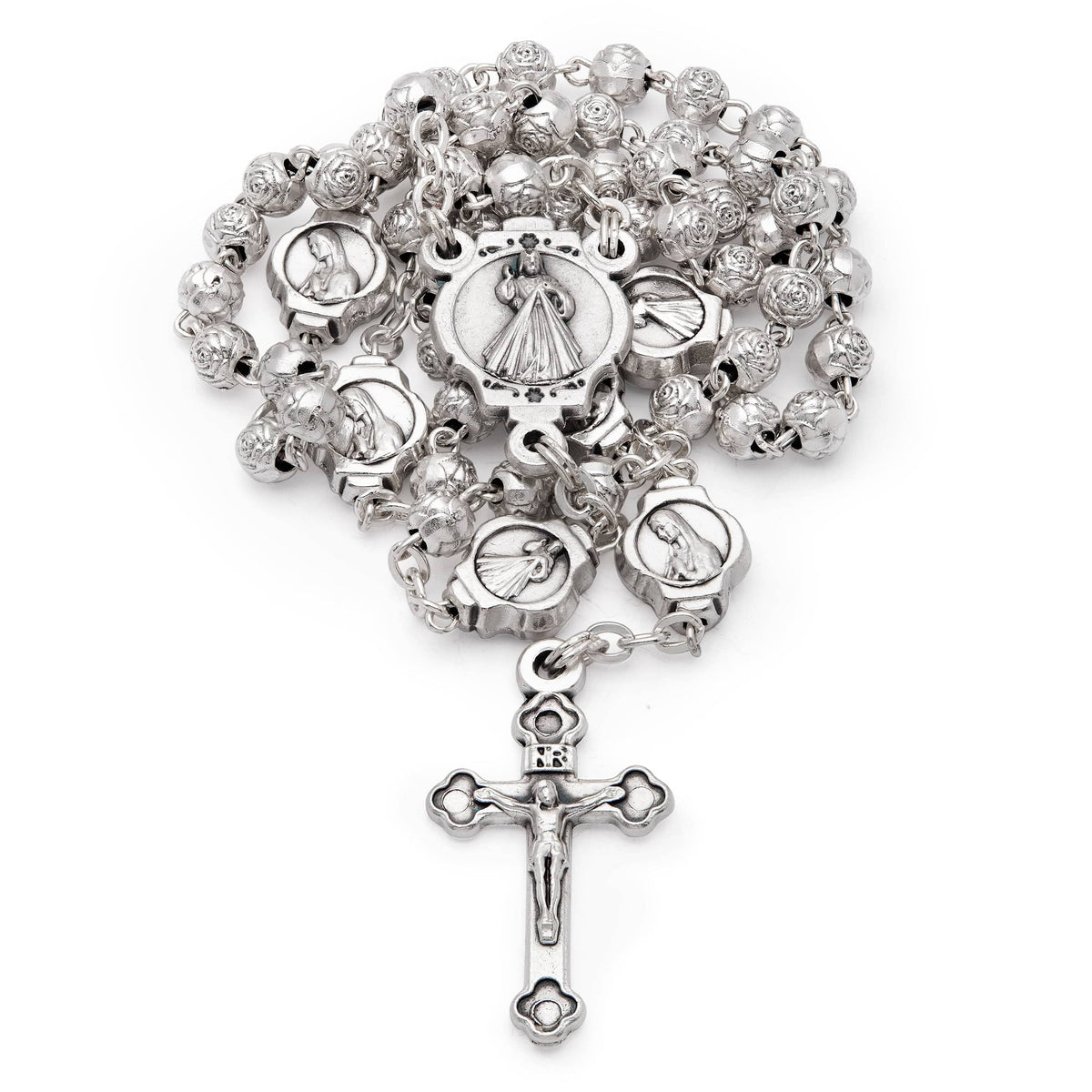 Blue Enameled Our Lady of Fátima Rosary Case With Rose-shaped Beads Rosary