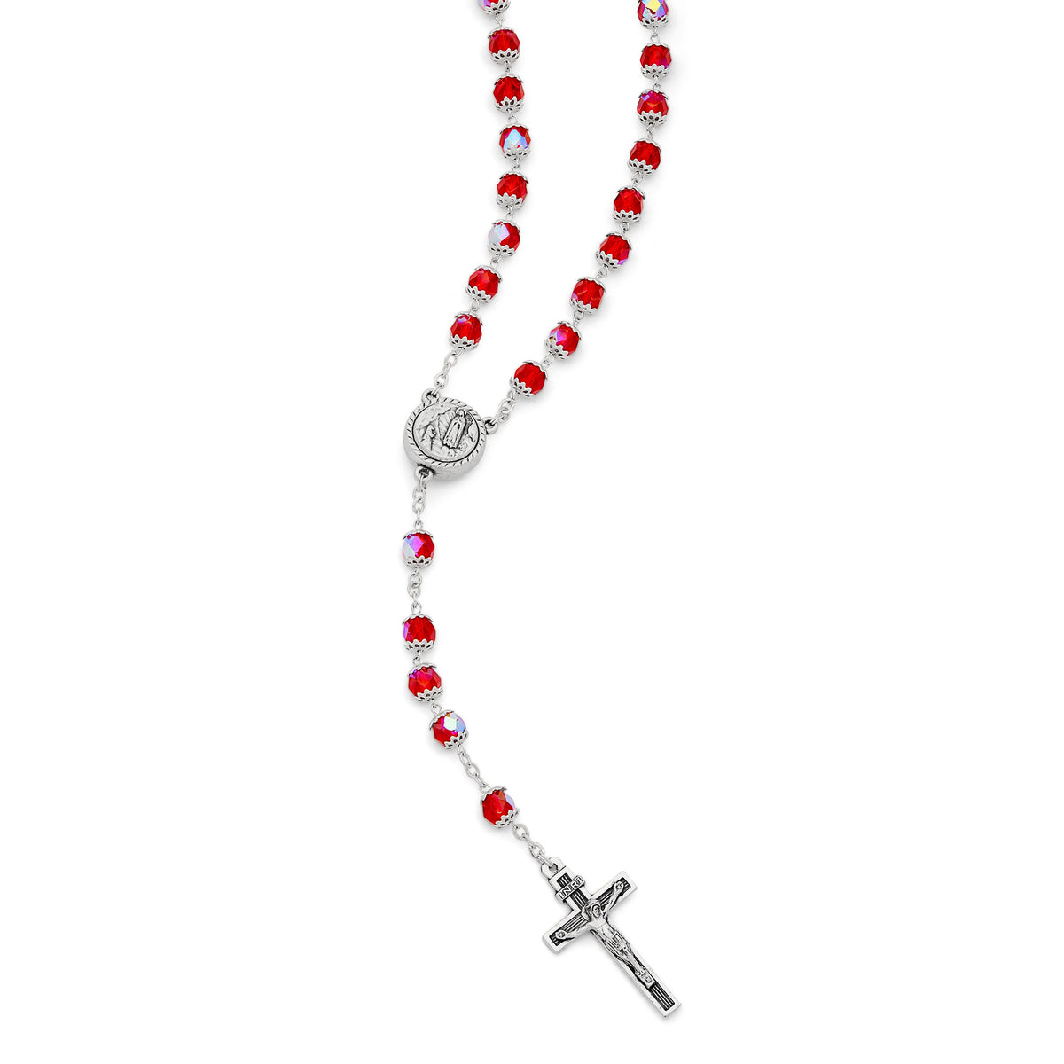 Our Lady of Lourdes Red Rosary with Holy Water Reliquary