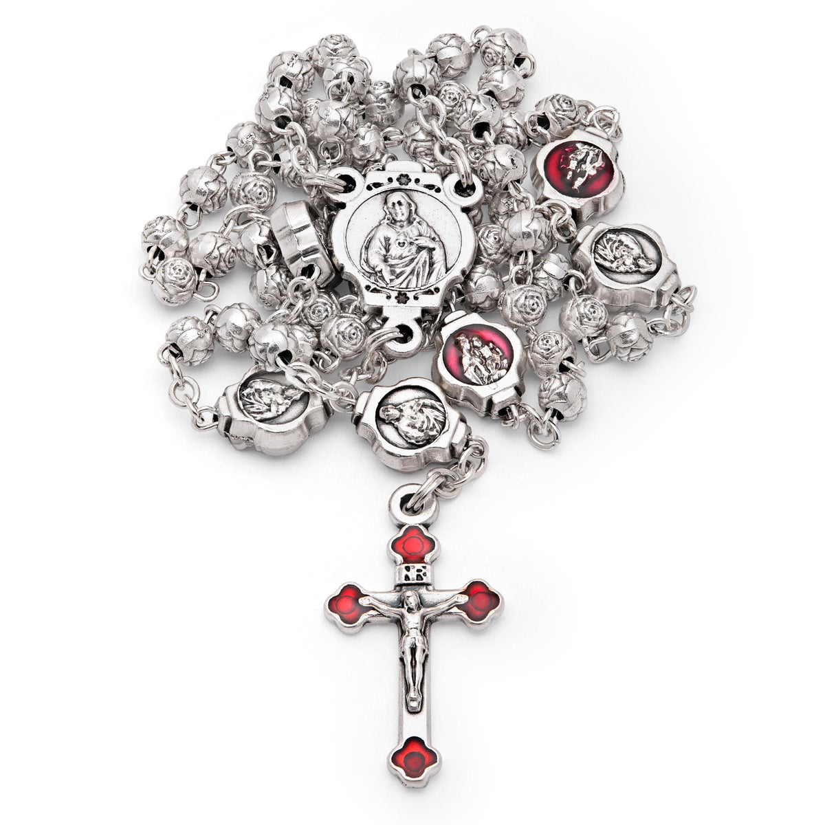 Blue Enameled Scapular Rosary Case With Rose-shaped Beads Rosary