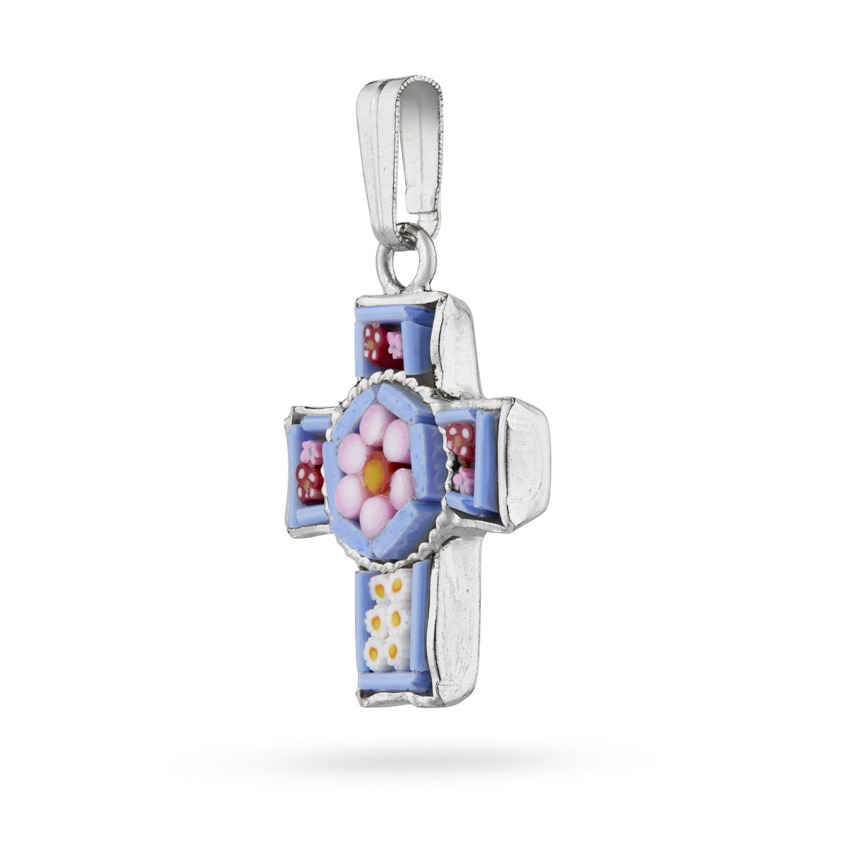 Pewter Micromosaic Cross with Central Flower