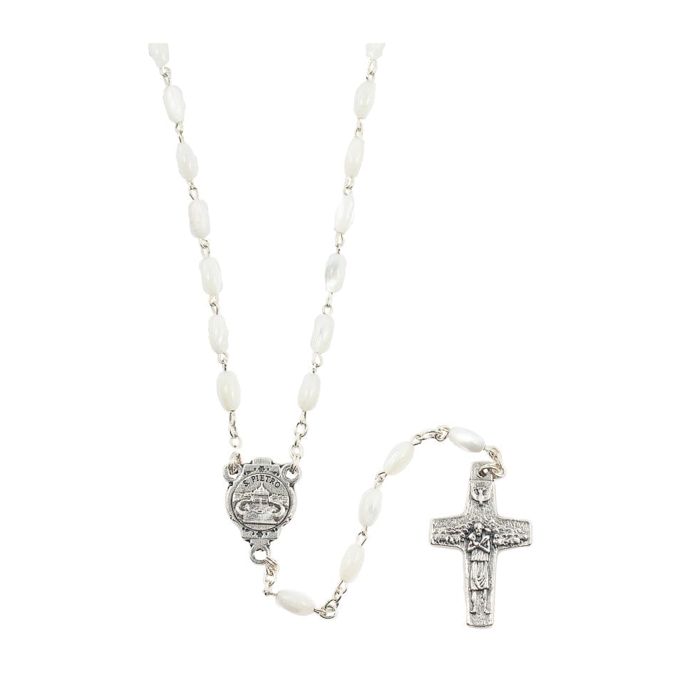 Pope Francis Mother of Pearl Rosary in Oval Beads