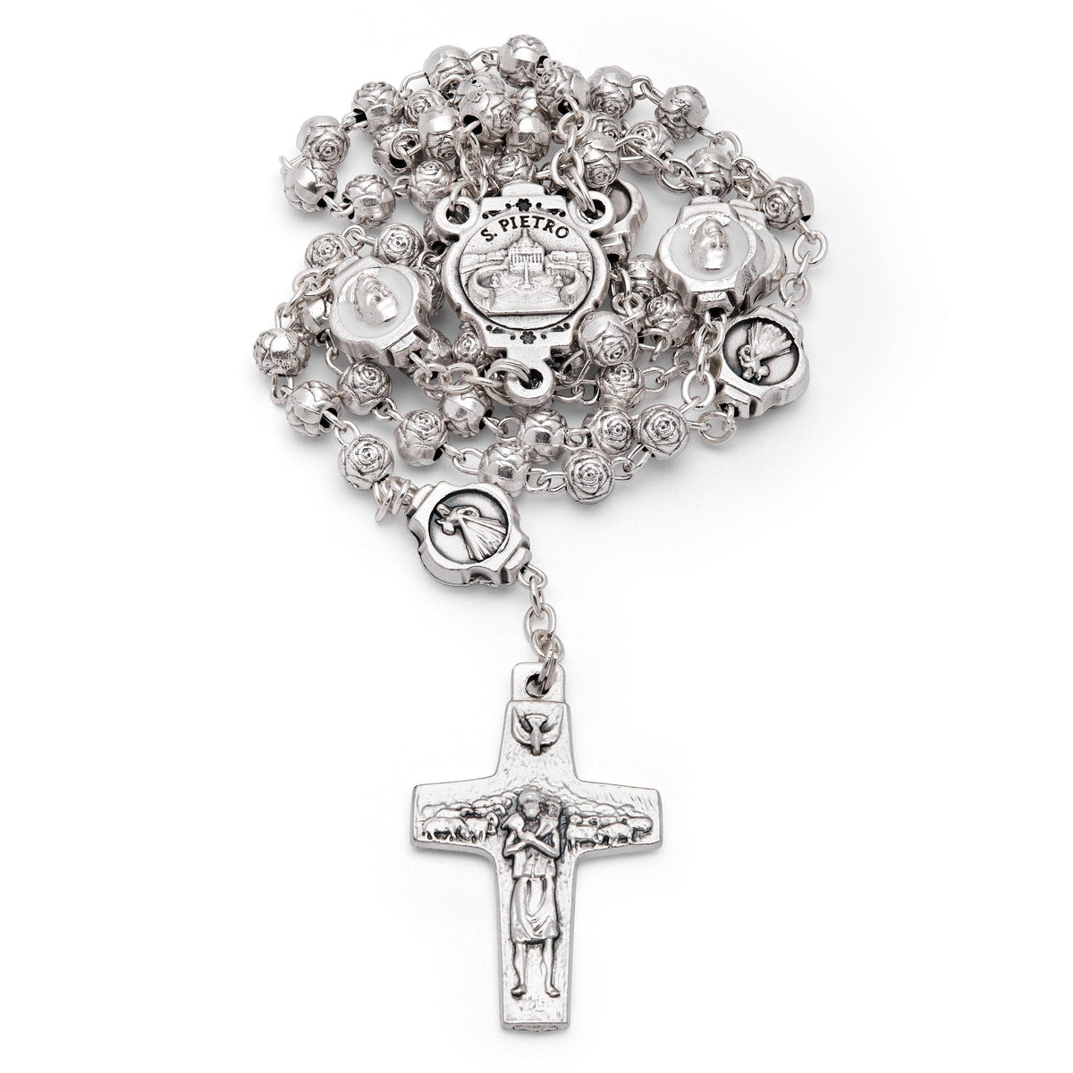 Red Enameled Pope Francis Rosary Case With Rose-shaped Beads Rosary
