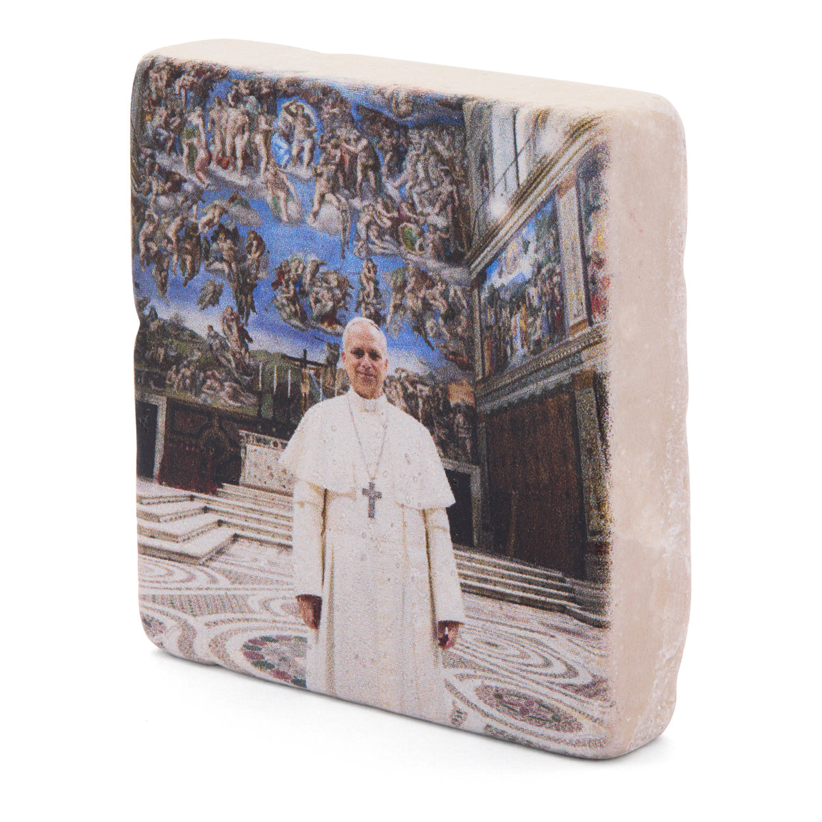 Pope Leo XIV Marble Dust Magnet with the Sistine Chapel