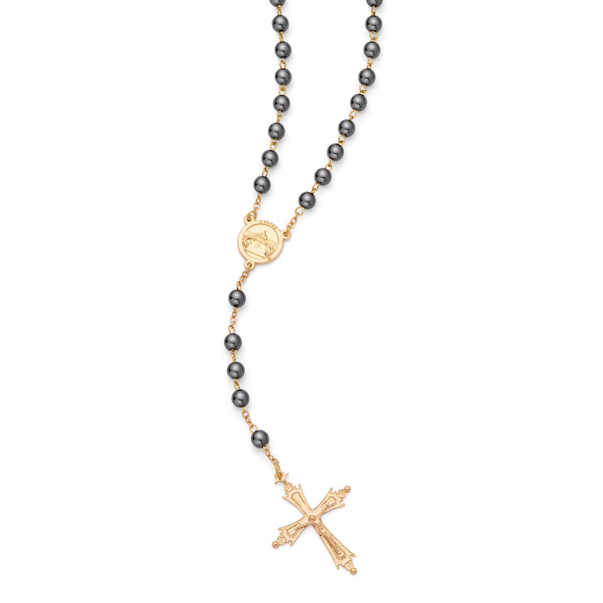Pope Leo XIV Rosary in Gold-Tone with Hematite Beads