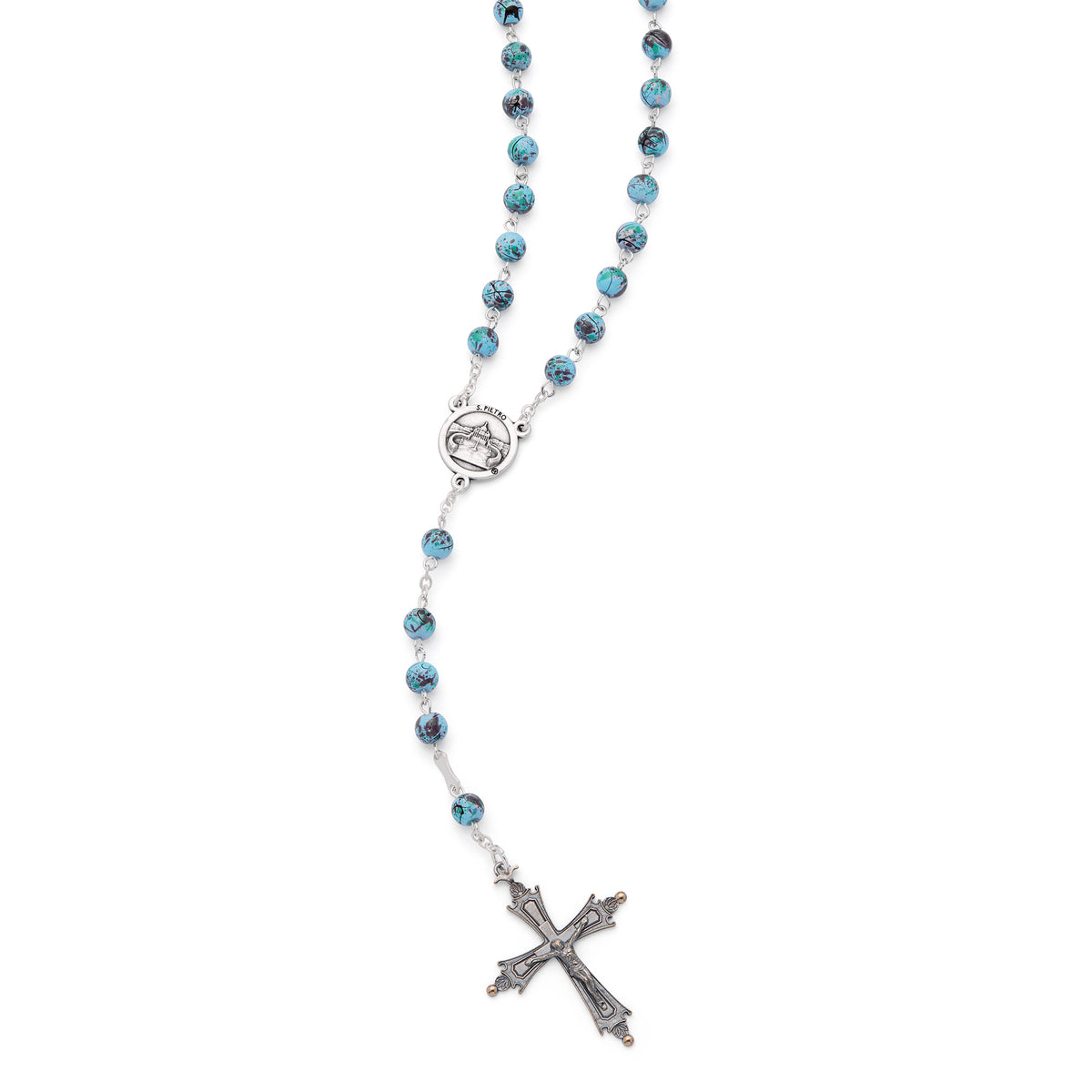 Pope Leo XIV Rosary with Turquoise Beads Speckled in Purple and Green