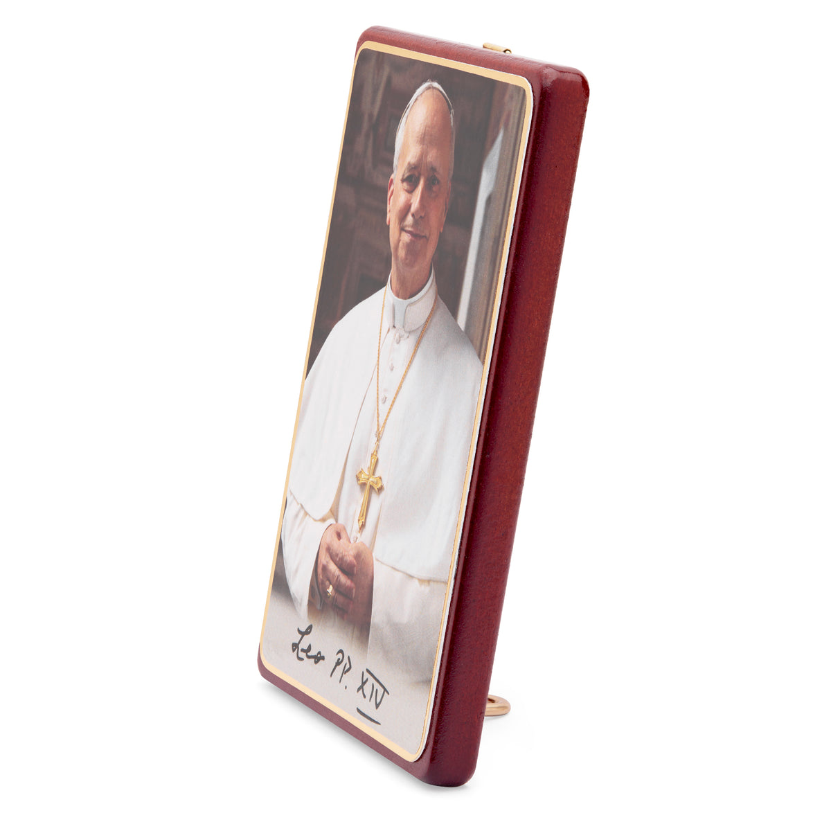 Pope Leo XIV Wooden Panel with Red Border