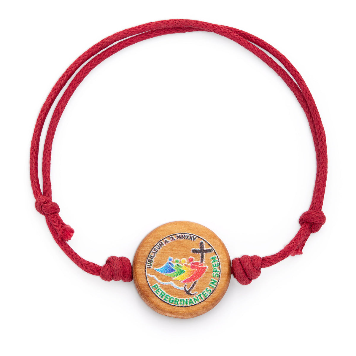 Red Cord Bracelet with Jubilee 2025 Wooden Medal