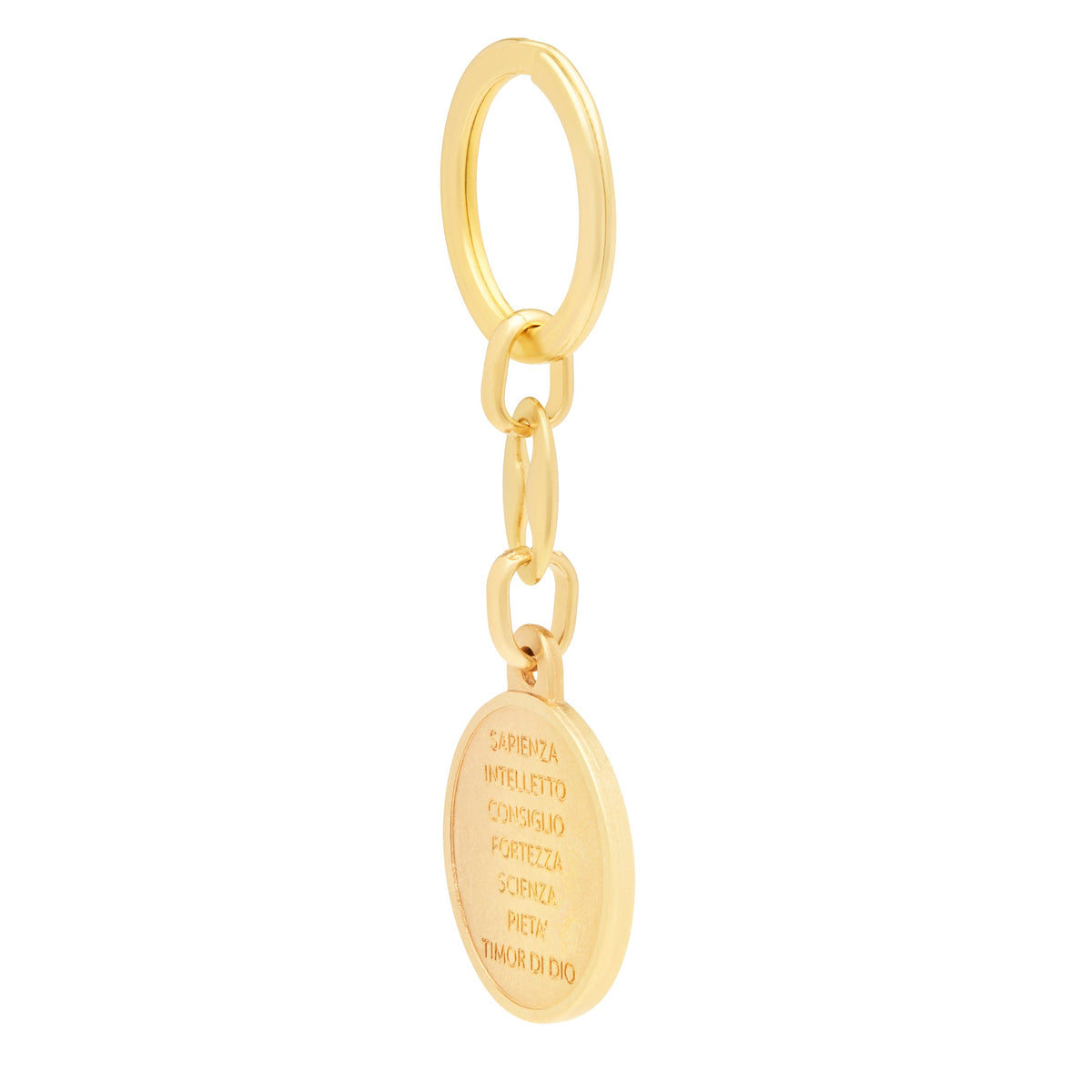 Red Enameled Gold-tone Metal Round Keychain of the Holy Spirit