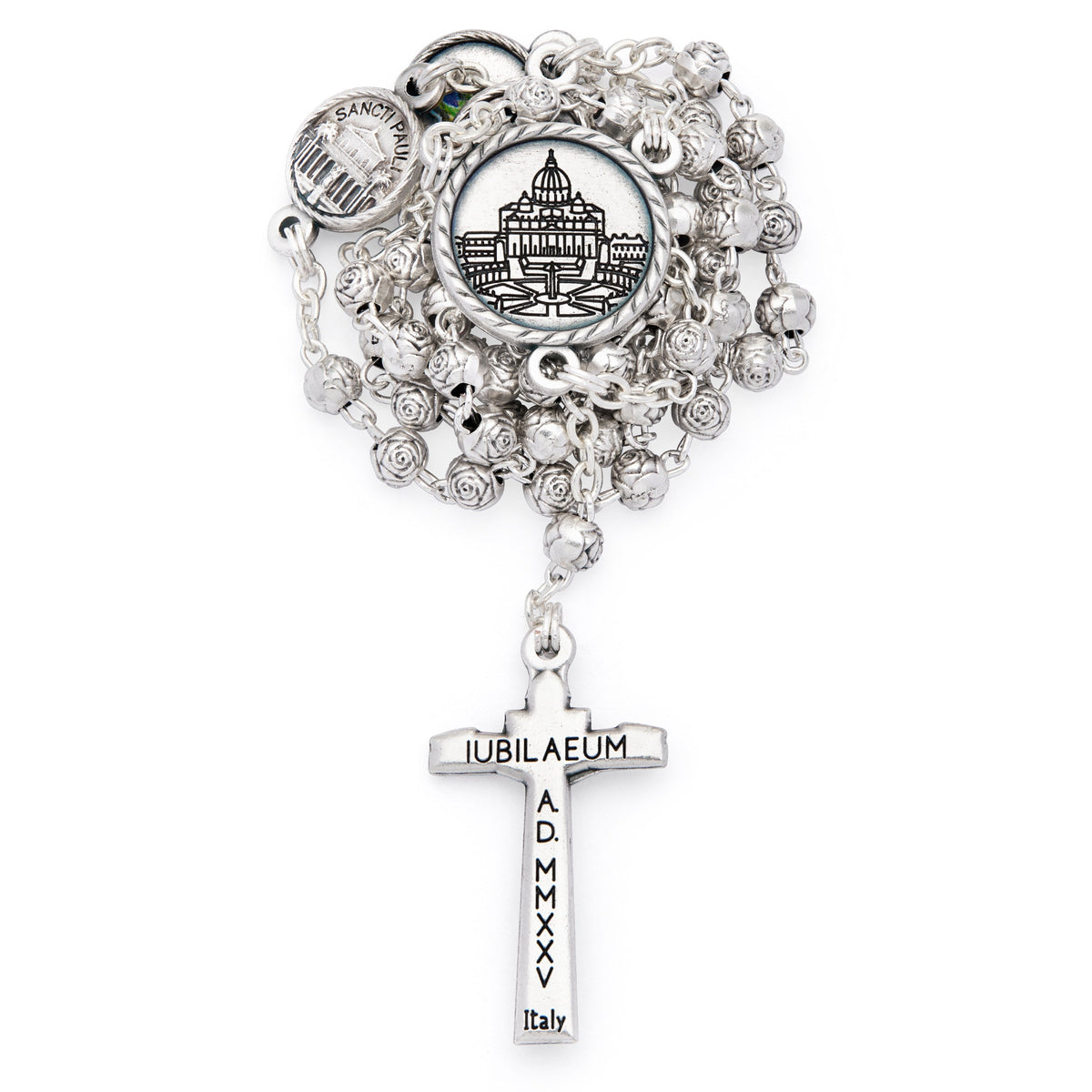 Red Enameled Jubilee 2025 Rosary Case With Rose-shaped Beads Rosary