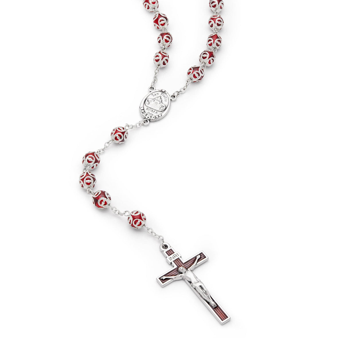 Red Glass Capped Beads Rosary