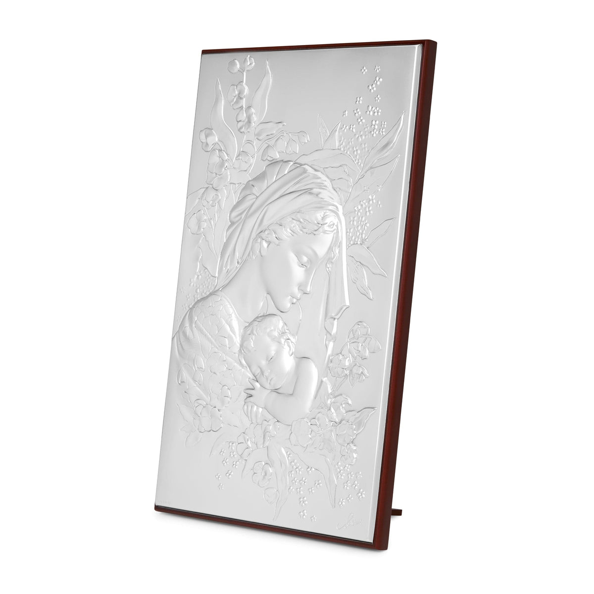 Religious Picture Mother Mary and Child with Roses Bilaminated Sterling Silver