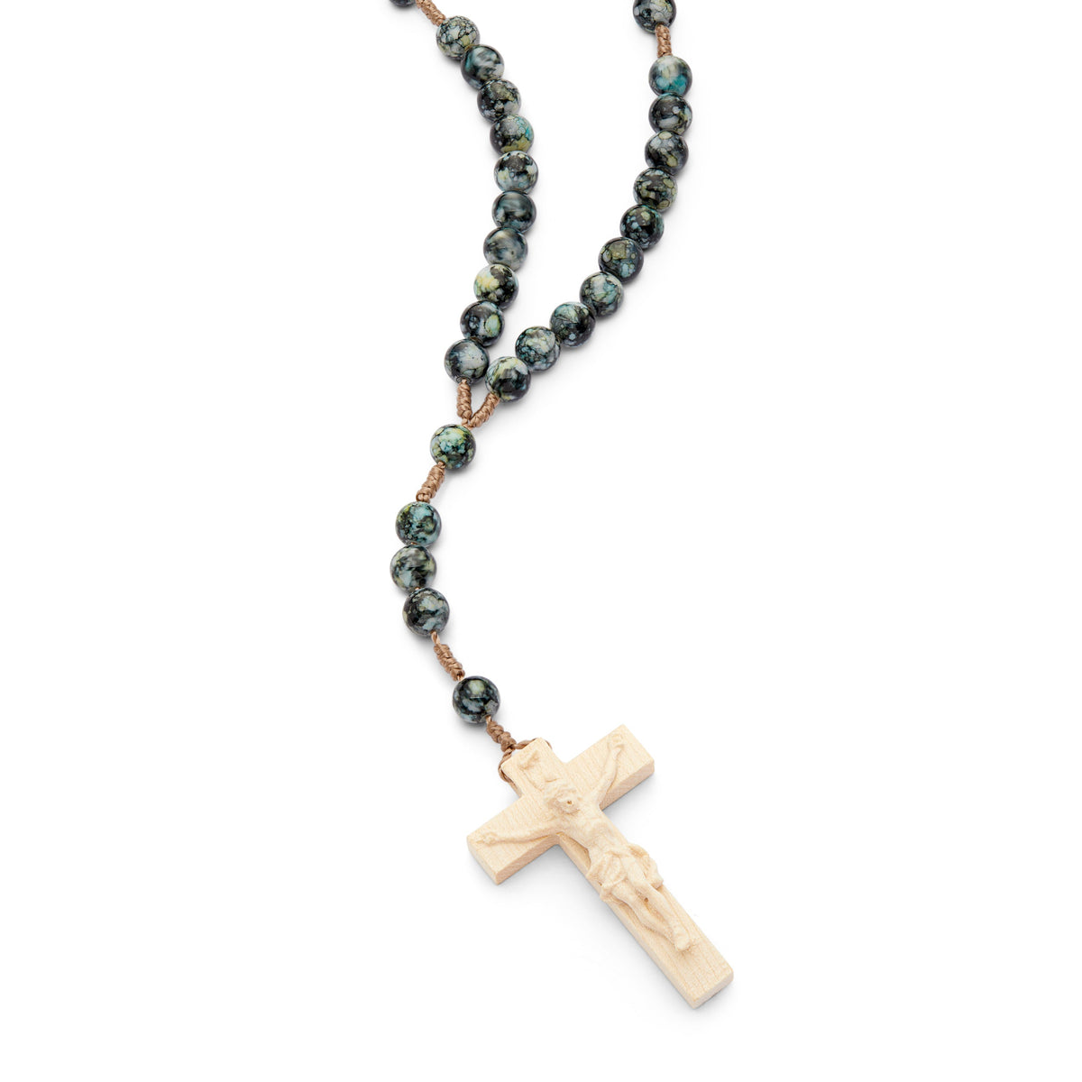 Resin Rosary in Rope with Natural Wood Crucifix