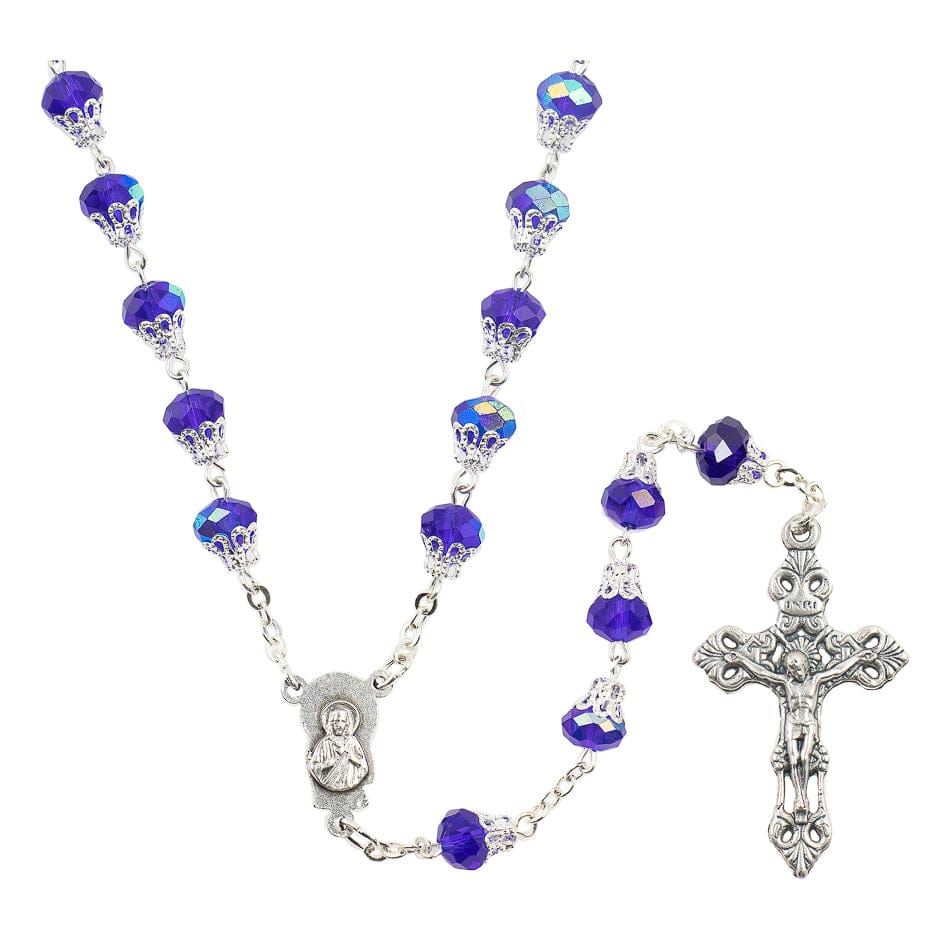 Rosary in Faceted Blue Glass "Mongolfiera" Beads