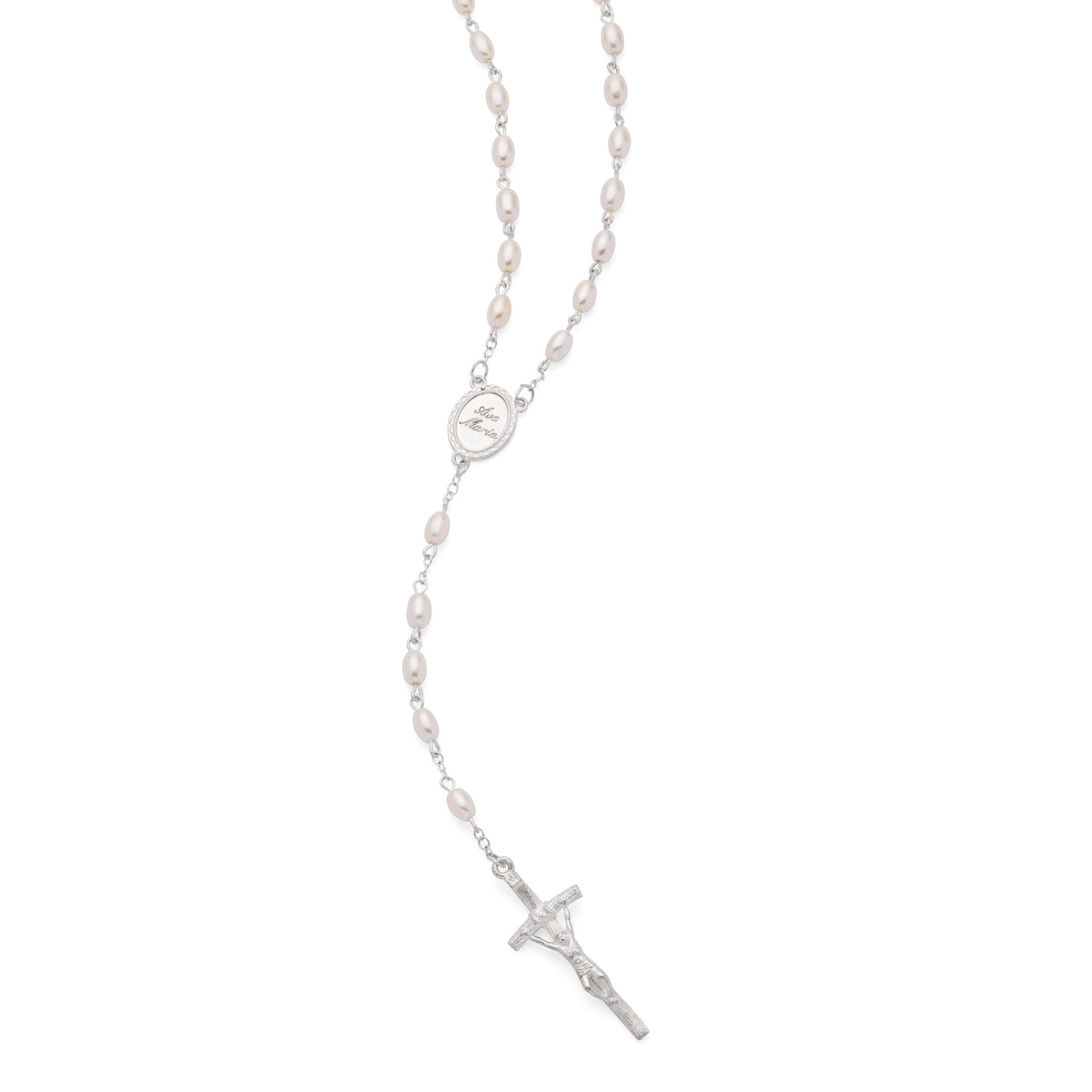 Rosary with Blue Faux Leather Case and Synthetic Pearl Beads