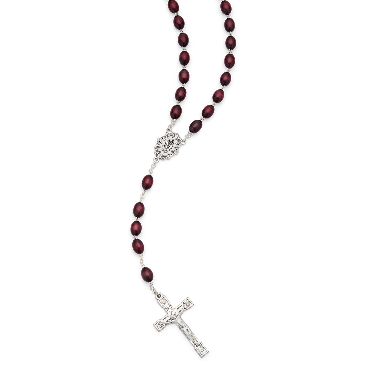 Rosary with Oval Dark Brown Wooden Beads