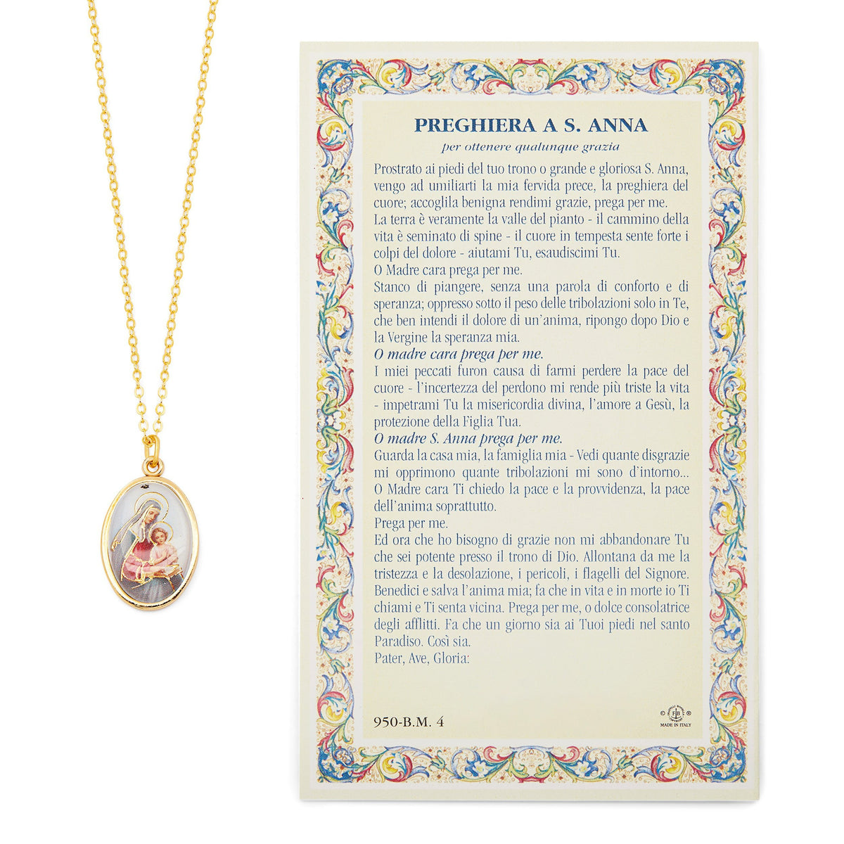 Saint Anne Holy Card and Medal with the Chain