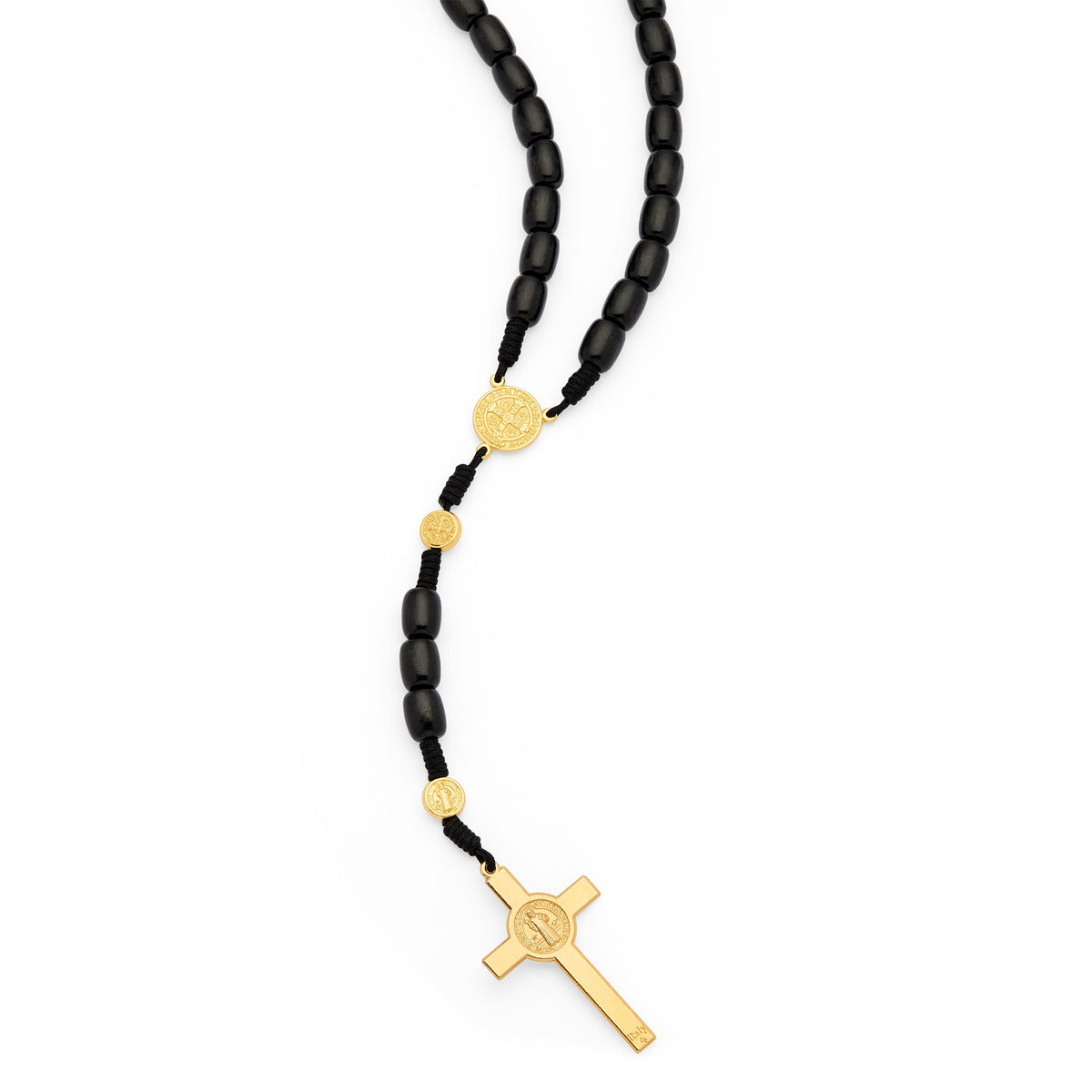 Saint Benedict Rosary in Black Wood with Gold-Tone Metal Crucifix