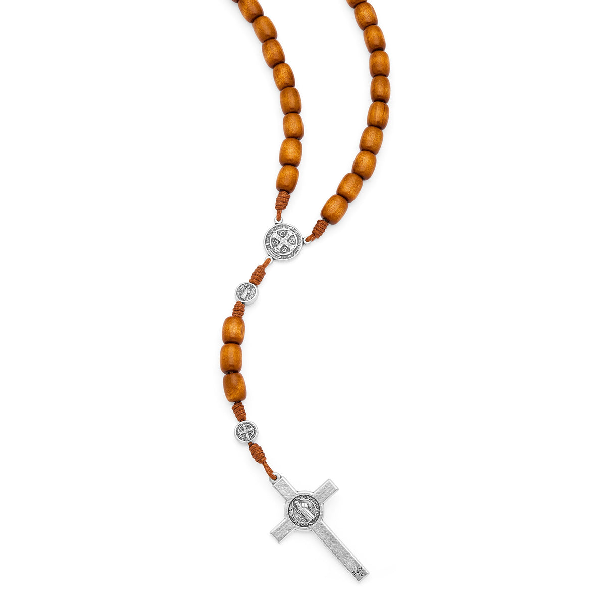 Saint Benedict Rosary in Brown Wood with Metal Crucifix