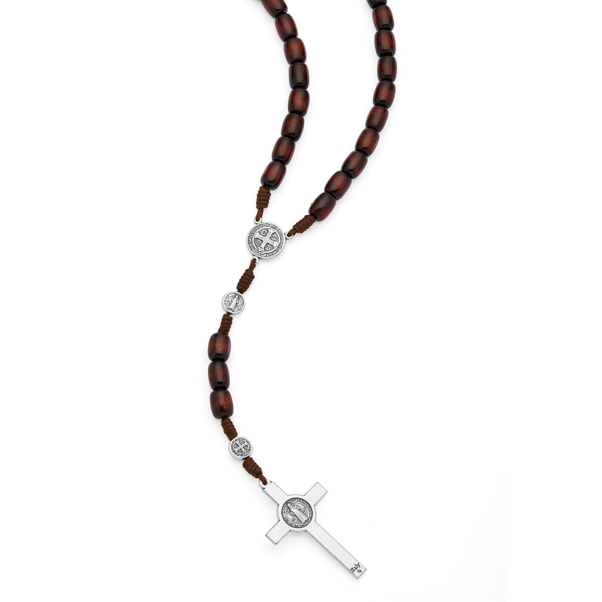 Saint Benedict Rosary in Dark Brown Wood with Metal Crucifix