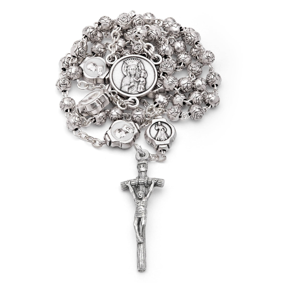 Blue Enameled Pope St. John Paul II Rosary Case With Rose-shaped Beads Rosary