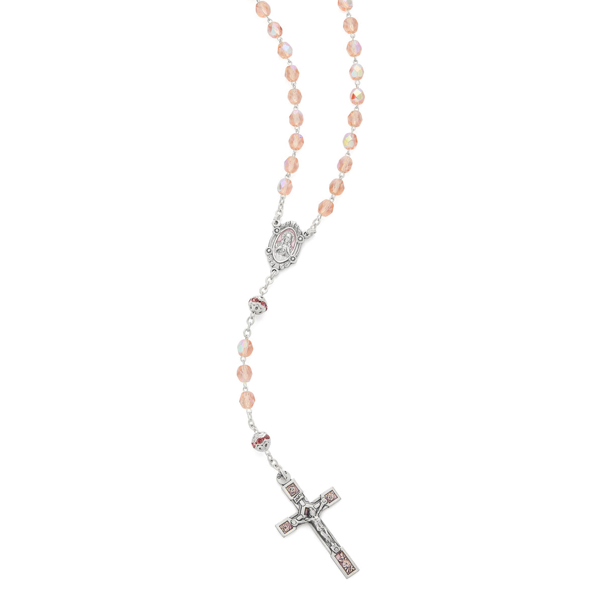 Scapular Rosary in Pink Crystal