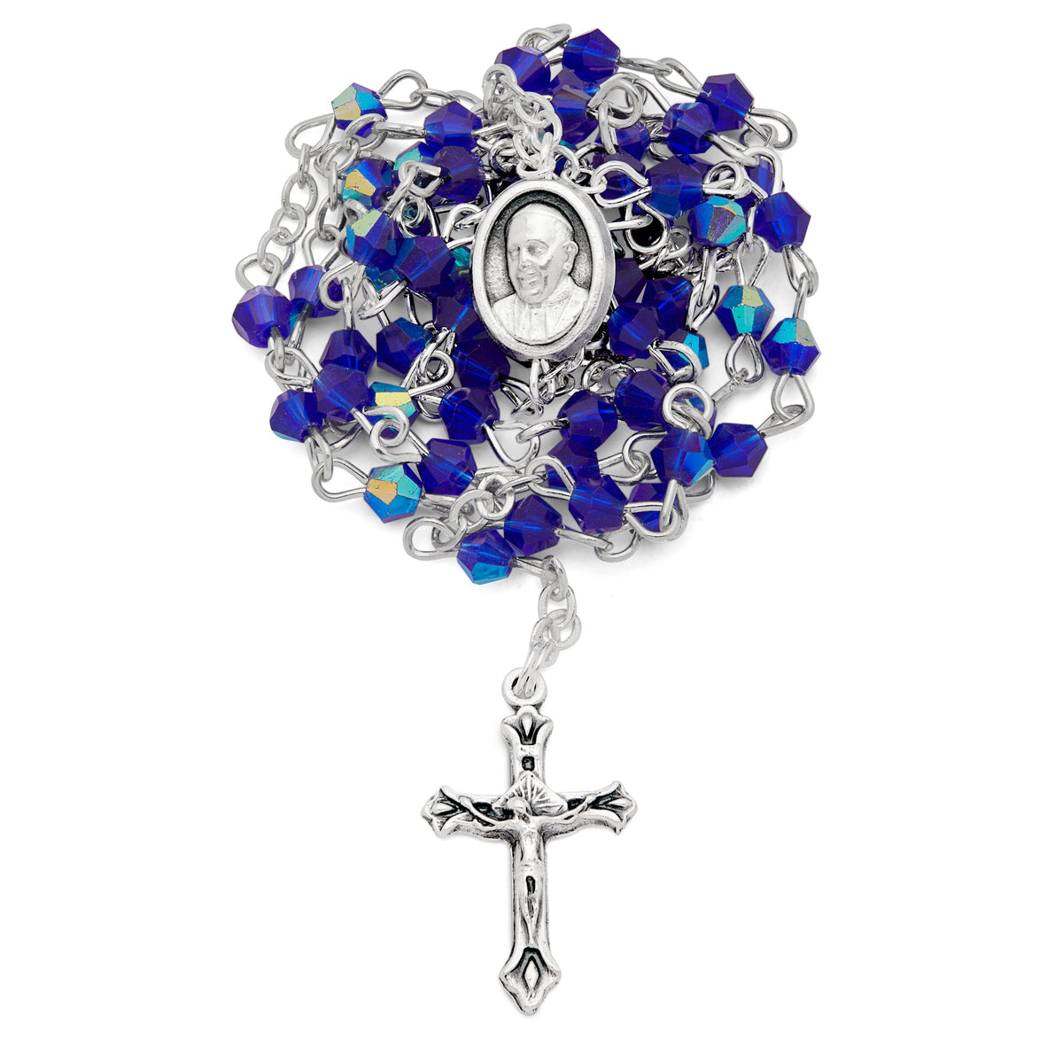 Small Blue Enameled Mary Untier of Knots Rosary Case With Blue Crystal Rosary