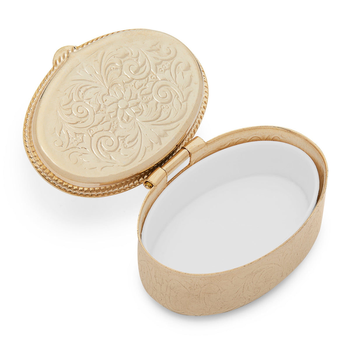Small Oval Pill Box in Gold-tone Metal of Our Lady of the Miraculous Medal
