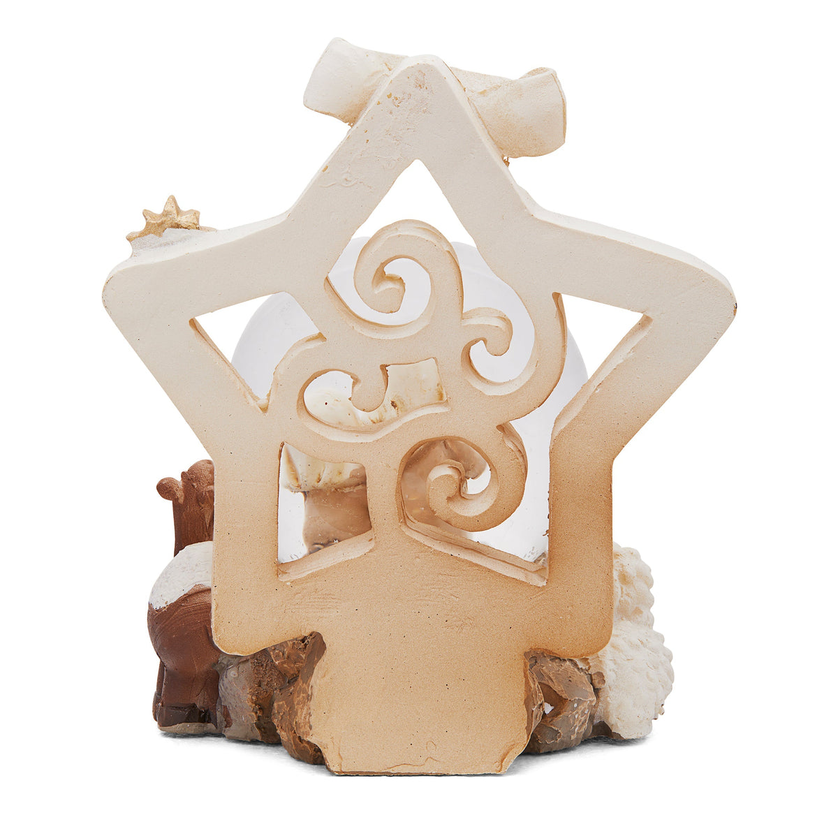Snow Globe With Resin Nativity Scene And Star