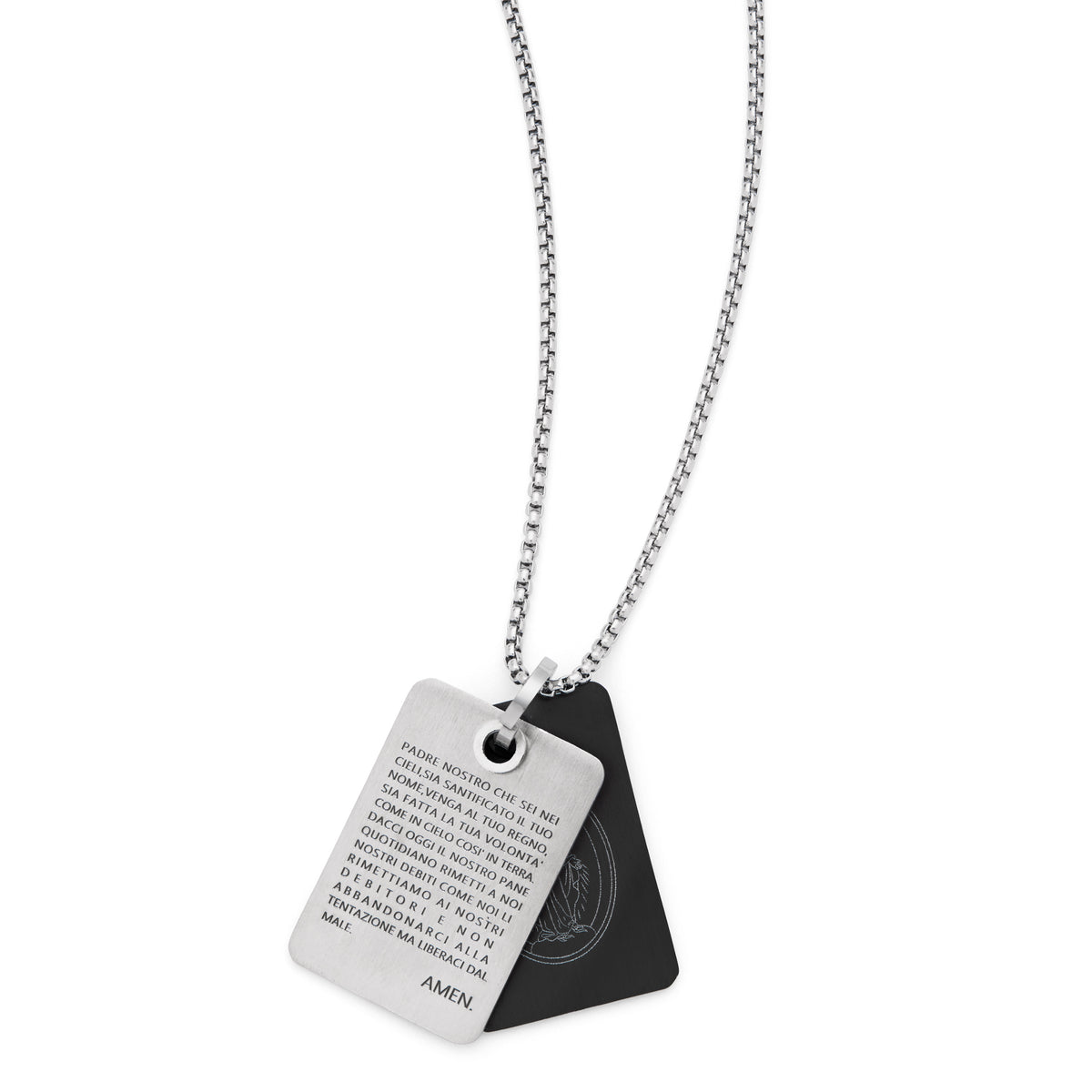 Stainless Steel Double Tag Pendant with Our Father and Chain