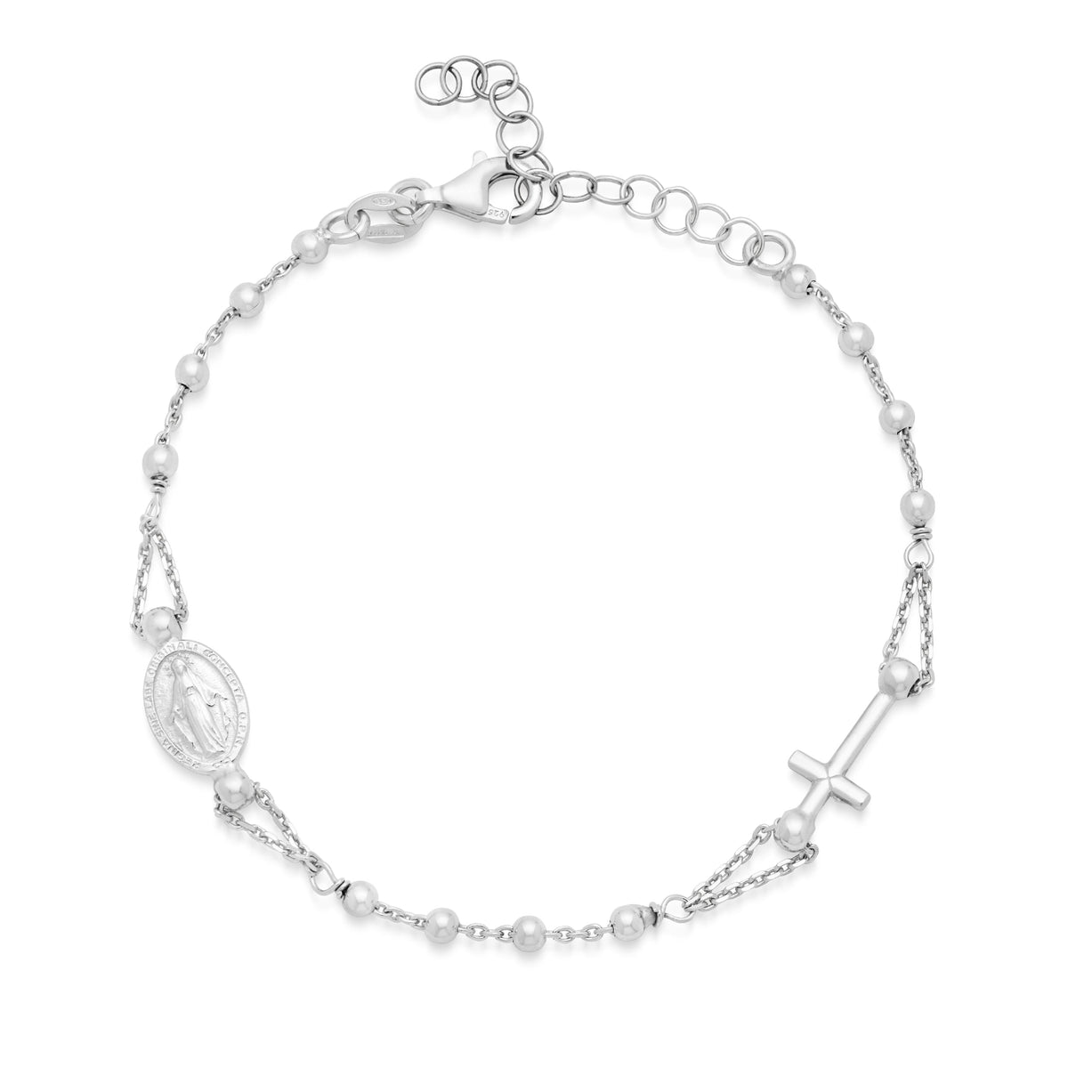 Sterling Silver Bracelet with Miraculous Medal and Cross